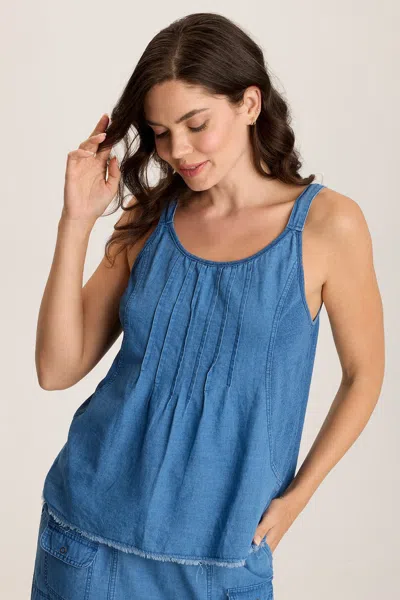 Xcvi Norelle Flowy Pintuck Mock-denim Twill Tank In Blue