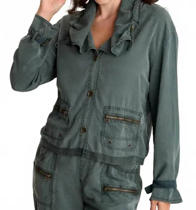 Xcvi Oziel Twill Utility Jacket With Drawstring Collar In Green