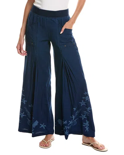Xcvi Printed Jerona Linen-blend Wide Leg Pant In Blue