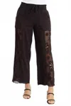Xcvi Rokel Linen Crochet Ruched Wide Leg Pant In Black In Brown