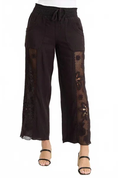Xcvi Rokel Linen Crochet Ruched Wide Leg Pant In Black In Brown