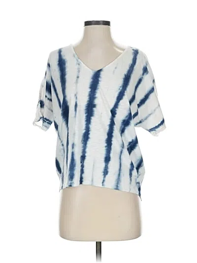 Pre-owned Xcvi Short Sleeve Top Blue Tie-dye Pattern Scoop Neck Tops