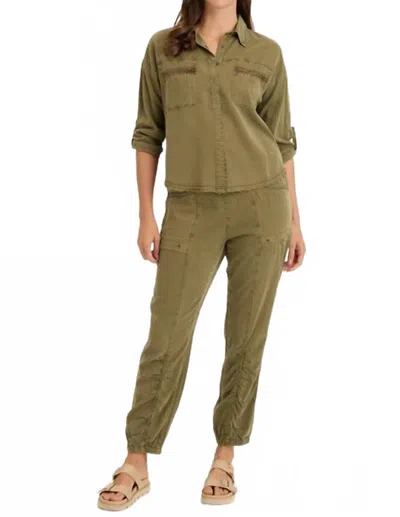 Xcvi Squire Twill Banded Hem Casual Pants In Kombu Pigment In Green
