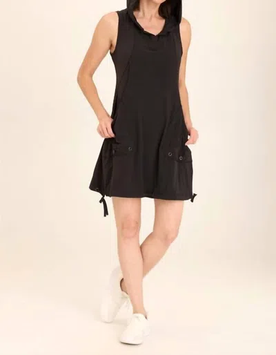 Xcvi Sumi Active Whisper Stretch Hooded Cargo Mini Dress In Black
