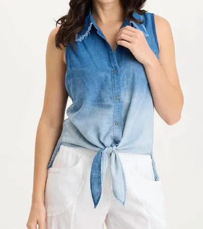 Xcvi Tague Twill Knotted High-low Snap-up Tank In Vacillate Wash In Blue