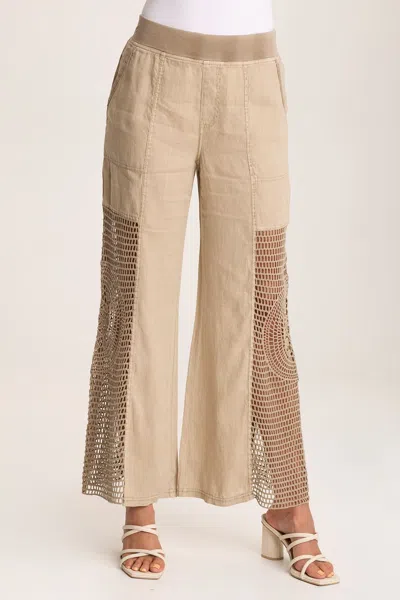 Xcvi Tangent Linen/crochet Wide Leg Pant In Sand