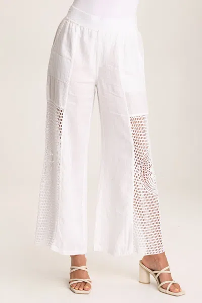 Xcvi Tangent Linen/crochet Wide Leg Pant In White