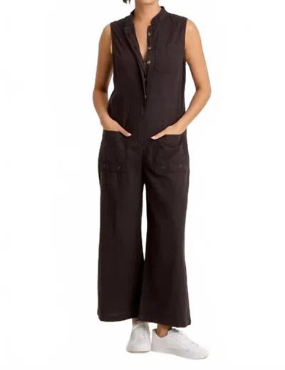 Xcvi Tawnie Linen Button-up Jumpsuit In Black In Brown