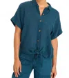 Xcvi Teagan Gauze Tie-front Tortioiseshell Button-up Shirt In Abyss Pigment In Blue