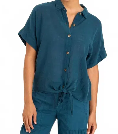 Xcvi Teagan Gauze Tie-front Tortioiseshell Button-up Shirt In Abyss Pigment In Blue