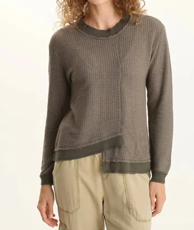 Xcvi Thermal Asymmetrical Long-sleeve Top In Charcoal In Green