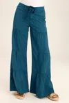 Xcvi Tiered Wide Leg Drawstring Flare Ruched Pants In Abyss Pigment
