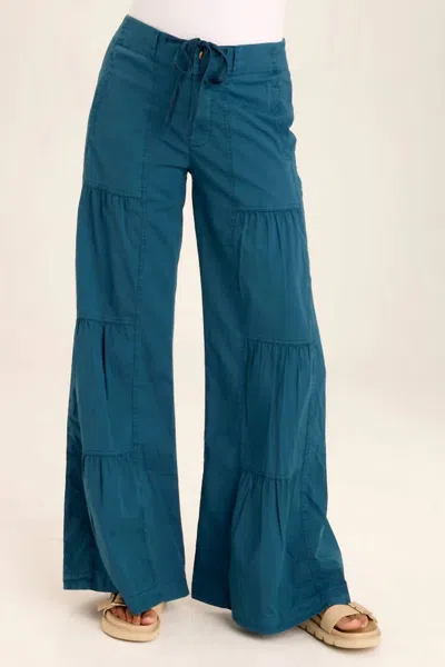 Xcvi Tiered Wide Leg Drawstring Flare Ruched Pants In Abyss Pigment