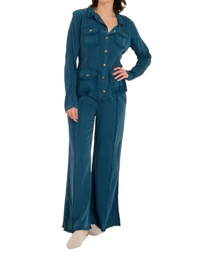 Xcvi Twill Beach Trouser In Vining Ivy In Blue