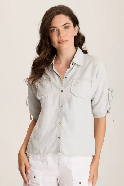 Xcvi Vinton Twill Jersey Button-up Collared Top In Gray