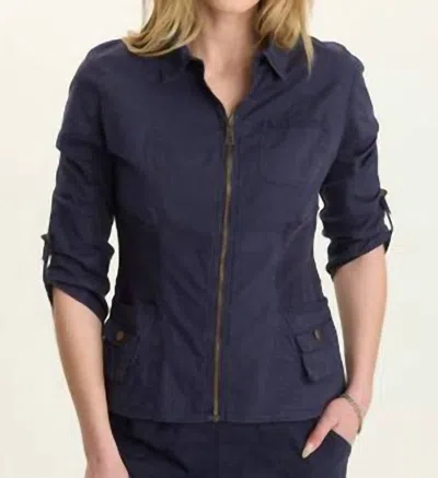 Xcvi Wexel Stretch Poplin Fitted Cargo Jacket In Navy In Neutral