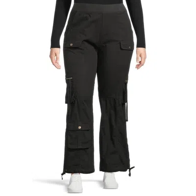 Xcvi Women's  Poplin Chaucer Cargo Pants Black Stretch Straight Leg Jzz1071