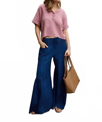 Xcvi Zain Twill Tiered Wide Leg Pants In Sluice Wash In Blue