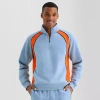 Xersion Cottone Fleece Blend Mens Long Sleeve Active Quarter-zip Pullover In Blue