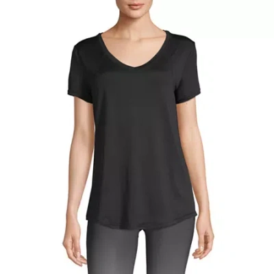 Xersion Everair Womens V Neck Short Sleeve T-shirt Petite In Black