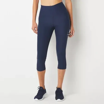 Xersion Evercontour High Rise Stretch Fabric Quick Dry Workout Capris In Blue