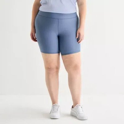 Xersion Evercontour+ Womens 8" High Rise Plus Bike Short In Blue