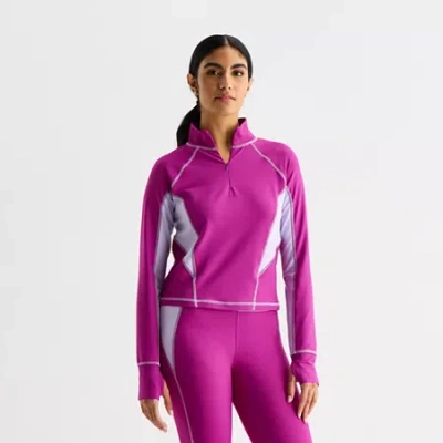 Xersion Evercontour+ Womens Mock Neck Long Sleeve Active Quarter-zip Pullover In Pink