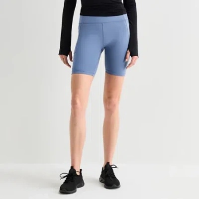Xersion Everultra Womens 8" High Rise Stretch Fabric Quick Dry Bike Short In Blue