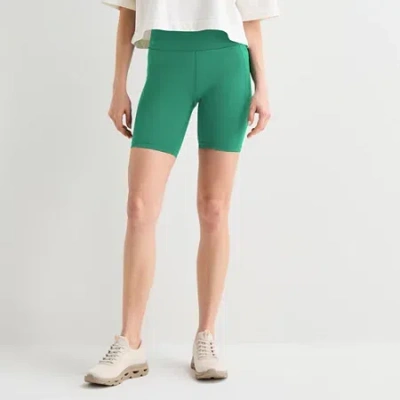 Xersion Everultra Womens 8" High Rise Stretch Fabric Quick Dry Bike Short In Metallic