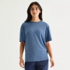 Xersion Everyday Womens Pleat Back Crew Neck Short Sleeve T-shirt In Blue