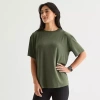 Xersion Everyday Womens Pleat Back Crew Neck Short Sleeve T-shirt In Green