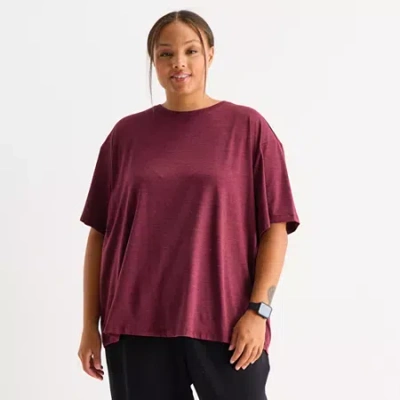 Xersion Everyday Womens Pleat Back Crew Neck Short Sleeve T-shirt Plus In Red
