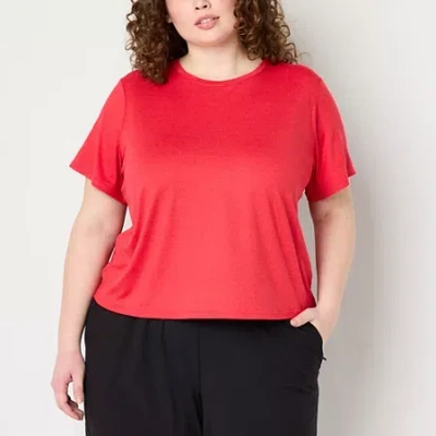 Xersion Everyday Womens Plus Crew Neck Short Sleeve Quick Dry Active T-shirt In Red