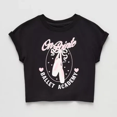 Xersion French Terry Little & Big Kid Girls Crew Neck Short Sleeve Active T-shirt In Black
