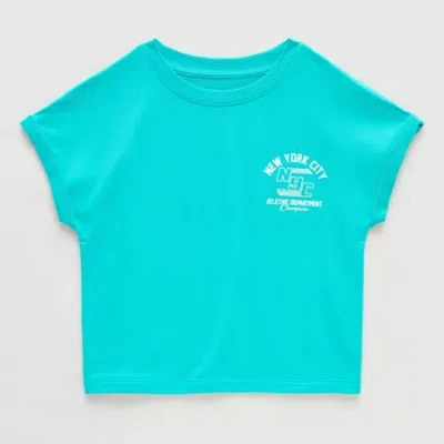 Xersion French Terry Little & Big Kid Girls Crew Neck Short Sleeve Active T-shirt In Blue