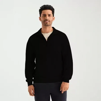 Xersion French Terry Mens Long Sleeve Active Quarter-zip Pullover In Black