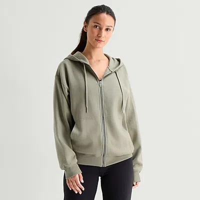 Xersion Graphic Womens Long Sleeve Zipper Active Petite Hoodie In Gray