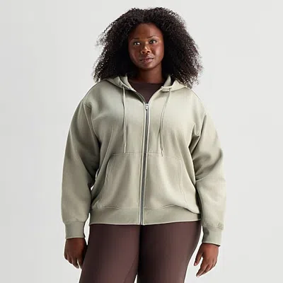 Xersion Graphic Womens Long Sleeve Zipper Active Plus Hoodie In Gray