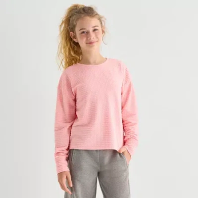 Xersion Little & Big Kid Girls Crew Neck Long Sleeve Active T-shirt In Pink
