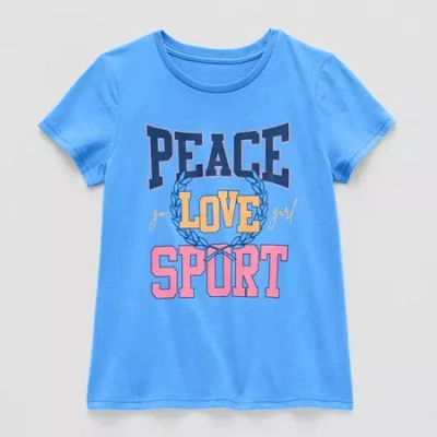 Xersion Little & Big Kid Girls Crew Neck Short Sleeve Regular Fit Graphic T-shirt In Blue
