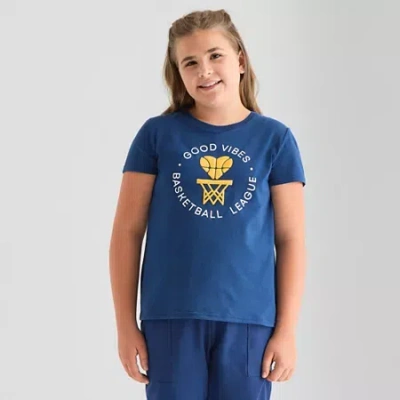 Xersion Little & Big Kid Girls Crew Neck Short Sleeve Regular Fit Graphic T-shirt In Blue