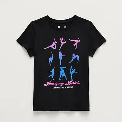 Xersion Little & Big Kid Girls Crew Neck Short Sleeve Regular Fit Graphic T-shirt In Black
