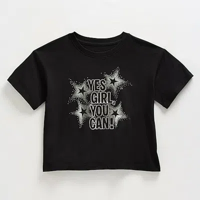Xersion Little & Big Kid Girls Crew Neck Short Sleeve Regular Fit Graphic T-shirt In Black
