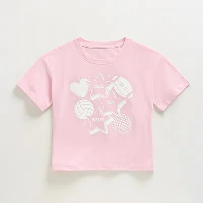 Xersion Little & Big Kid Girls Crew Neck Short Sleeve Regular Fit Graphic T-shirt In Pink