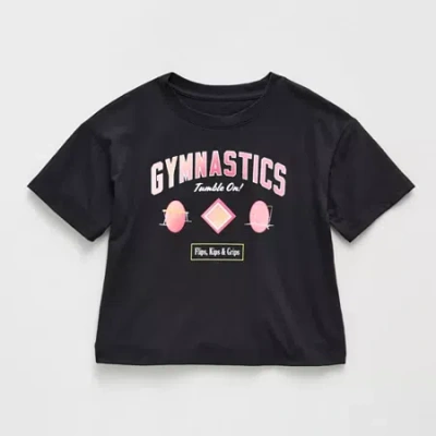 Xersion Little & Big Kid Girls Crew Neck Short Sleeve Relaxed Fit Graphic T-shirt In Black