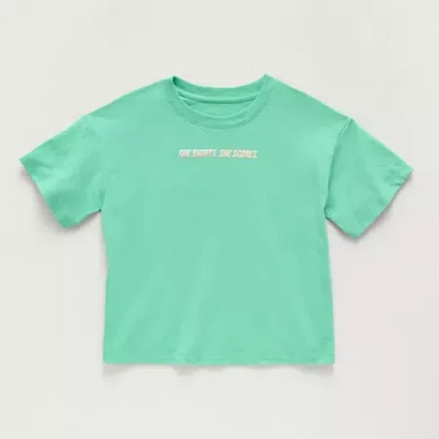 Xersion Little & Big Kid Girls Crew Neck Short Sleeve Relaxed Fit Graphic T-shirt In Green