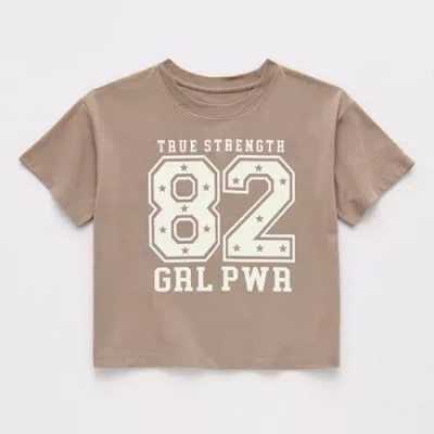 Xersion Little & Big Kid Girls Crew Neck Short Sleeve Relaxed Fit Graphic T-shirt In Brown