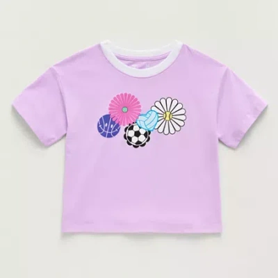 Xersion Little & Big Kid Girls Crew Neck Short Sleeve T-shirt In Pink