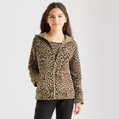 Xersion Little & Big Kid Girls Long Sleeve Fleece Zipper Active Hoodie In Brown