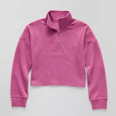 Xersion Little & Big Kid Girls Mock Neck Long Sleeve Fleece Active Quarter-zip Pullover In Pink